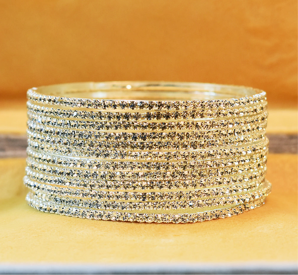 Sparkling Elegance: Silver&Gold  Stone Bangles