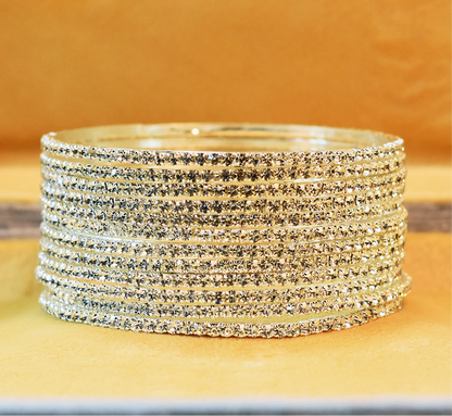 Sparkling Elegance: Silver&Gold  Stone Bangles