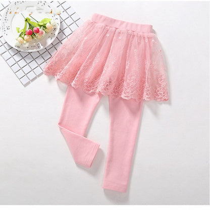 Children's Fake 2 Girls Leggings Cotton Lace Skirt Pants