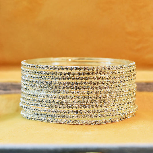 Sparkling Elegance: Silver&Gold  Stone Bangles